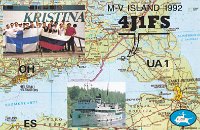 4j1fs-1  Malyj Vysotskij Island Expédition de juin 1992, réalisée par OH1EH, OH1NSJ, OH1MDR, OH1NOA, OH2BCI, OH2BOZ, OH2BVF, OH2KI, OH2MAM, OH2MEF, OH5BM, OH5MLF, OH2BU, UA1AKC, UA1ALZ, UA1ARL, UA1CFL, UA1-169-2475, UT4UZ, UV1AA, UW1AE, RV1AW.